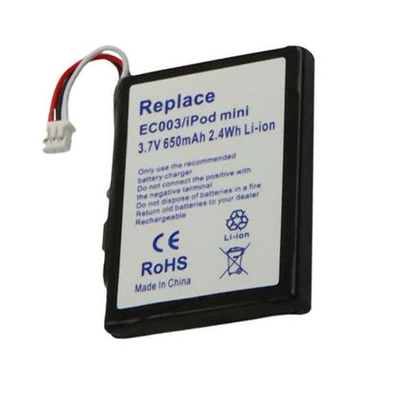 Li-ion batteri - AVIZAR - iPod Mini 1G/2G - 650mAh - 3,7V - Sort Svart