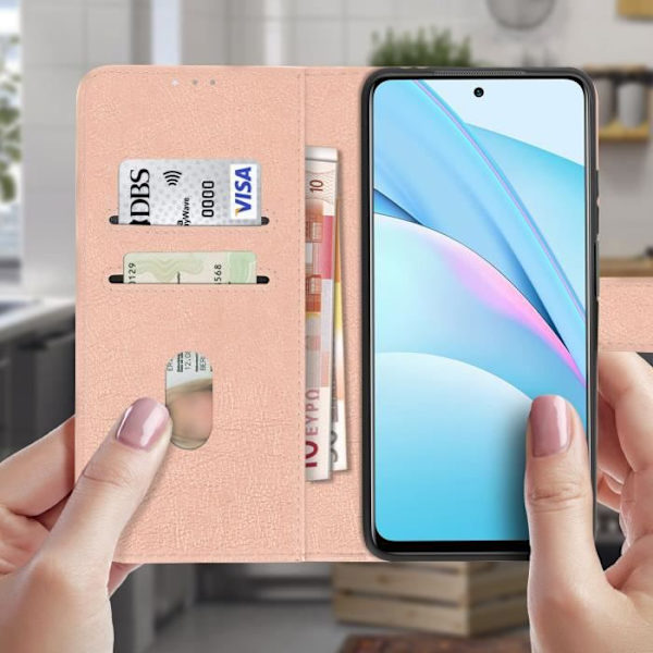 Rosa skyddsväska för Xiaomi Mi 10T Lite - AVIZAR - Kortfack och stödfunktion rosa guld