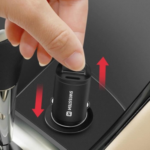 Lader Bil - Swissten - Nano - Ultra-kompakt - 30W - USB-C og USB Svart