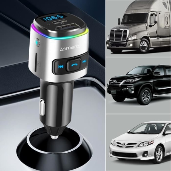 Bluetooth FM-lähetin, jossa on USB-autolaturi ja USB-C PD 18W 4smarts Black