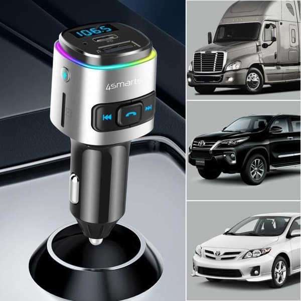 Bluetooth FM-sender med USB-biloplader og USB-C PD 18W 4smarts Sort Svart