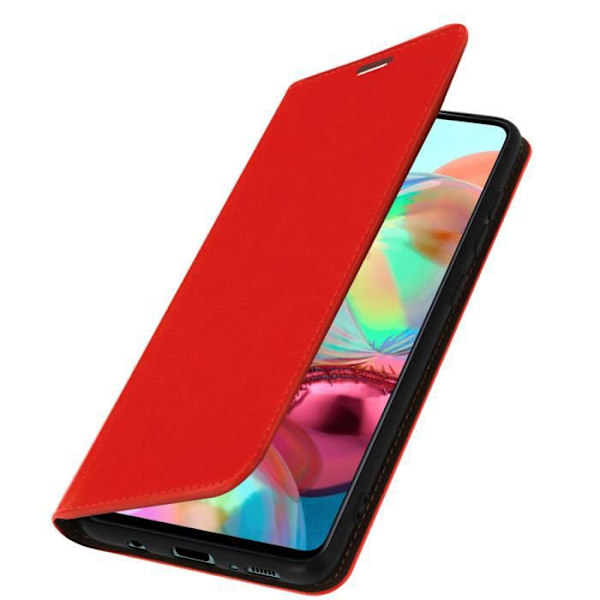 Fodral - Samsung - Galaxy A51 - Äkta Läder - Röd - Video Stöd - Kortfack Röd