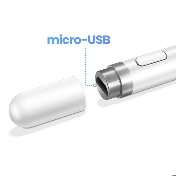 Taktile Stylus - APOKIN - Spids 1,5mm - Batteritid 20 timer - Micro-USB Opladning - Hvid Aluminium Vit