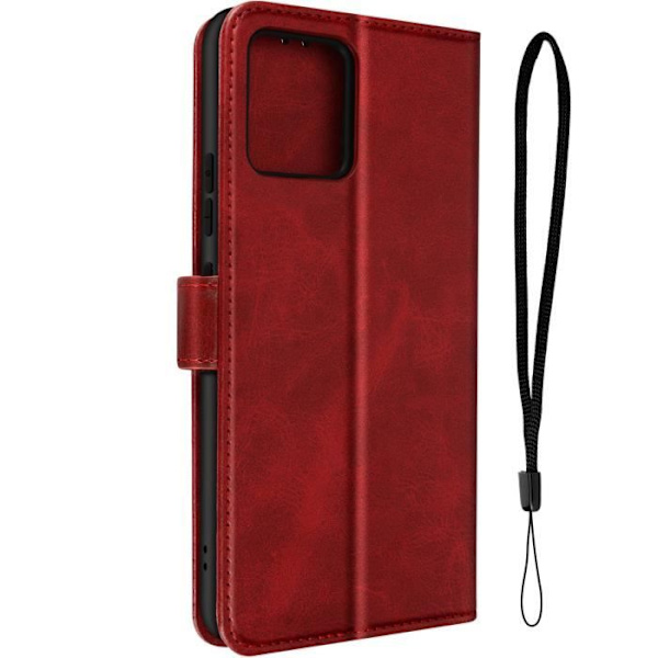 Fodral till Motorola Moto G72 - AVIZAR - Videostöd för Flip Wallet - Röd - Stel - Matt Röd