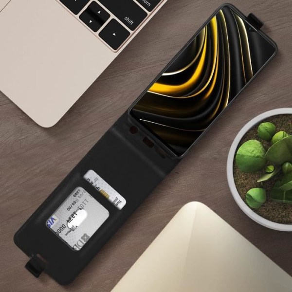 Étui - Xiaomi - Poco M3 / Redmi 9T - Ekologiskt läder - Vertikal Klaff - Svart Svart