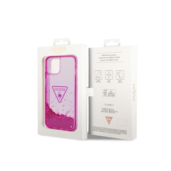 Guess Pink Glitter Palm Apple iPhone 14 -kotelo Rosa