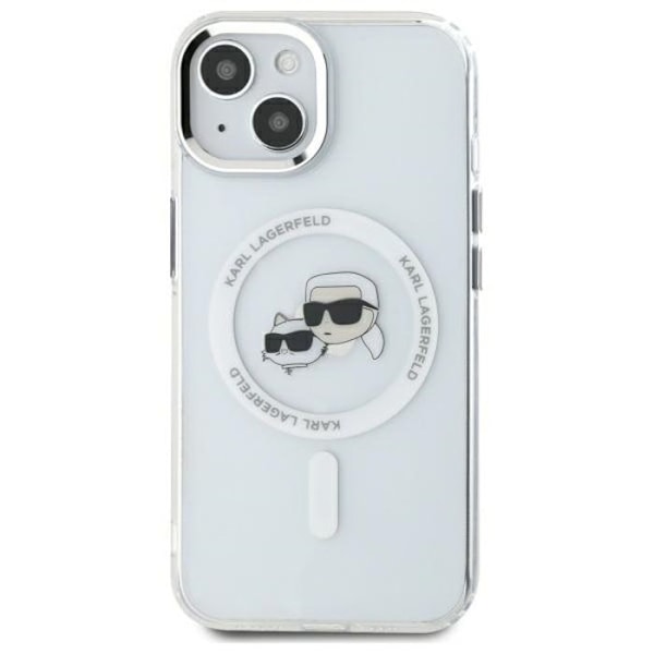 Coque för iPhone 14 - Karl Lagerfeld IML MagSafe (KLHMP14SHLSKCH) - Vit Metall Karl&Choupette Huvud