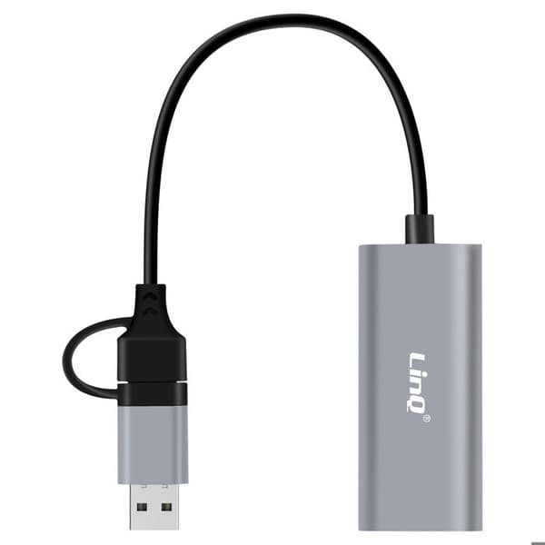Ethernet RJ45-adapter - LINQ - USB-C - 1Gbps - Plug and Play - Sort aluminium