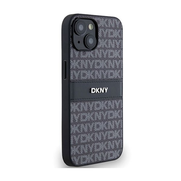 DKNY Leather Mono Stripe & Metal Logo - Fodral för iPhone 14/15/13 (svart)