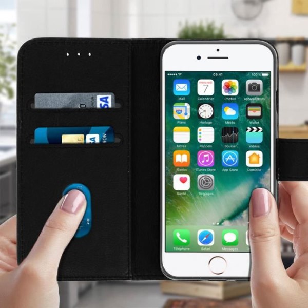 Housse iPhone 7/8 - AVIZAR - Etui Clapet - Sort - Video Støtte - Kortholder svart