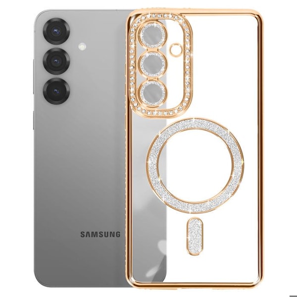 Coque Diamant för Samsung Galaxy S25 Plus MagSafe Kontur Strass Guld Gul