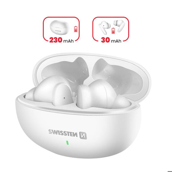 TWS-kuulokkeet Bluetooth 5.3 Musiikki ja Puhelut 230mAh USB-C Swissten Valkoinen