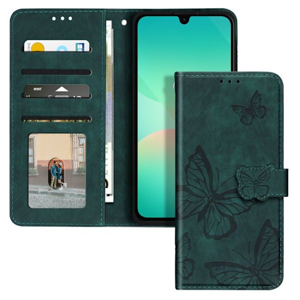 Butterfly Etui til Samsung Galaxy A26 Pung og Video Stand Grøn fyrretræ Grön