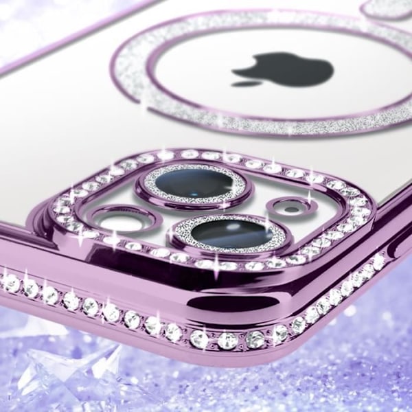 AVIZAR beskyttelsescover til iPhone 14 - Lilla Rhinestone Contour - MagSafe-kompatibel Lila