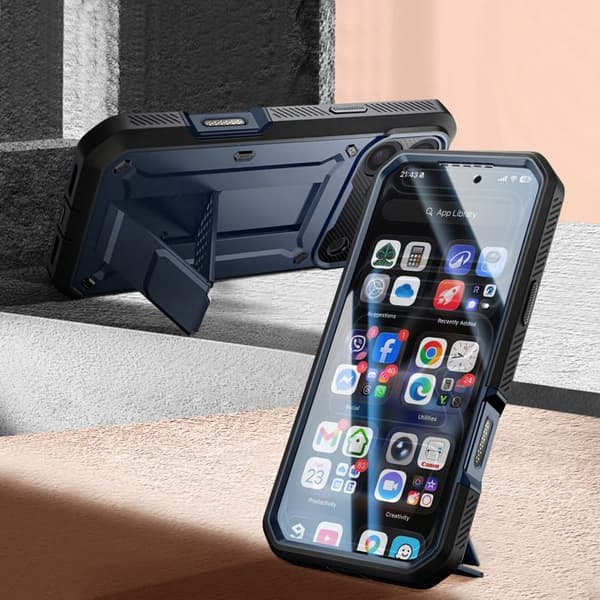 Fuldt dæksel - SUPCASE - iPhone 17 Pro Max - Fuld beskyttelse - Indbygget kickstand - Mørkeblå Blå