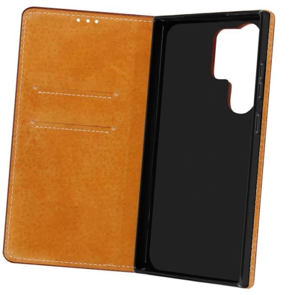 Plånboksfodral - AVIZAR - Samsung Galaxy S24 Ultra - Äkta läder - Brun - Magnetisk flik kastanj