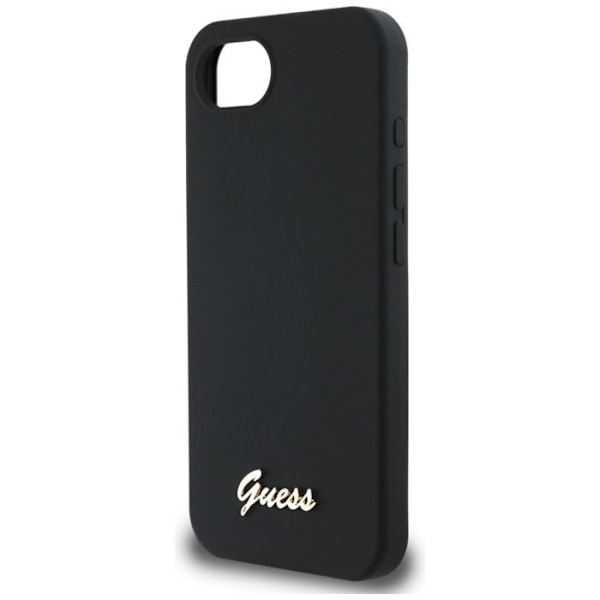 Coque för iPhone 16e - Guess Silicone Script Metal Logo (GUHMPSE4SMBSLK) - Svart svart