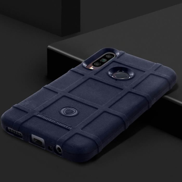 Telefoncase - AVIZAR - Huawei P40 Lite E - Relief Rutor - Förstärkt Skydd - Silikon Svart blå
