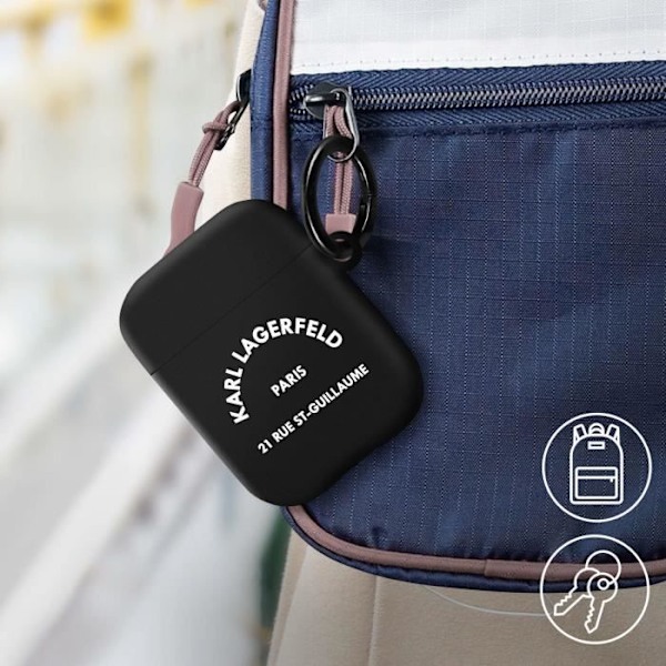 Coque Airpods Silikone Gel Karabiner Design Paris RSG Karl Lagerfeld Sort Svart