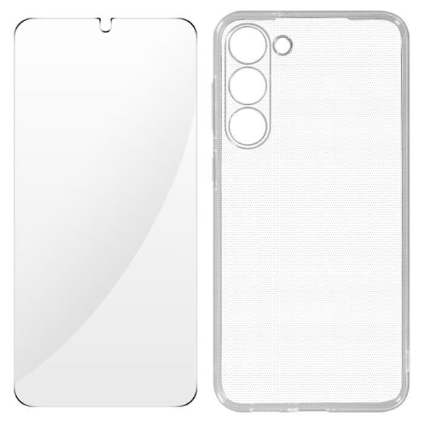 AVIZAR kotelo Samsung Galaxy S23 Plus -puhelimelle - Silikonigeeli ja 9H karkaistu lasi läpinäkyvä Vit