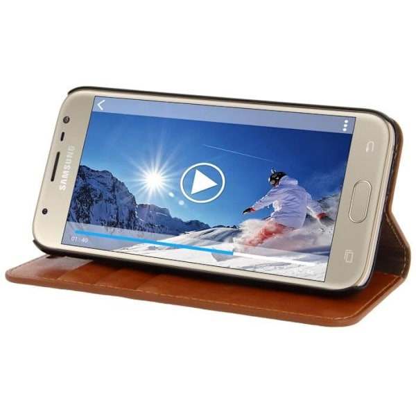 Housse folio - Samsung - Galaxy J5 2017 - Ægte læder - Fuld beskyttelse - Kamelfarvet Kamel