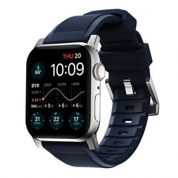 Ranneketju - NOMAD - Apple Watch 6-9-SE-Ultra-Ultra 2 - Hopea - Fluoroelastomeerikumi - Yhdistetty Silver, Blå