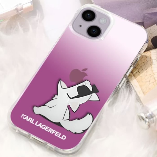 Suojakuori iPhone 14 Plus -puhelimelle - KARL LAGERFELD - Choupette Eat - Vaaleanpunainen - Korotetut reunat Rosa