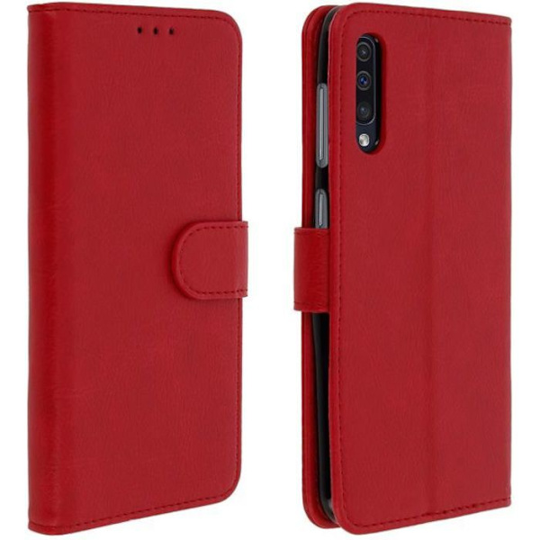 Skydd för Samsung Galaxy A50 - AVIZAR - Plånboksfodral - Silikon Gel - Röd - Videoställning Röd