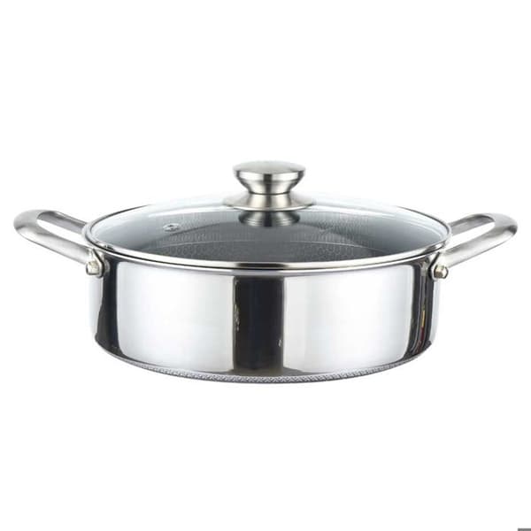 Sauteuse 32cm - CHEFFINGER - Bikube - Rustfrit Stål - Glaslåg - Non-stick 3D Grå