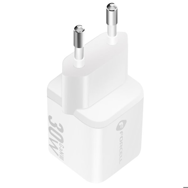 Laddare Sektor GaN III 30W med USB-C + USB Mini Format Forcell Vit Vit