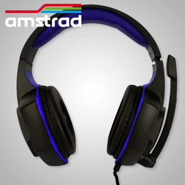 AMSTRAD Basic AMS H555 Blue Pro Gamer Headset med LED-baggrundsbelysning - 40 mm Power Bas og integreret mikrofon