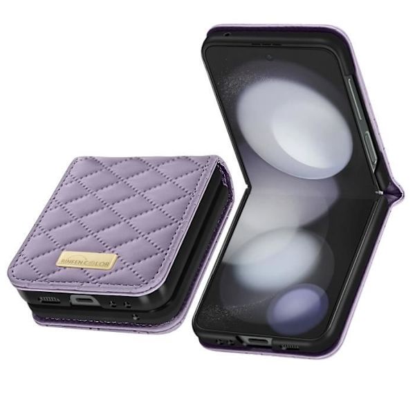 Telefoncase - AVIZAR - Samsung Galaxy Z Flip 5 - Simili Læder Rhombisk - Lilla - Stiv Lila