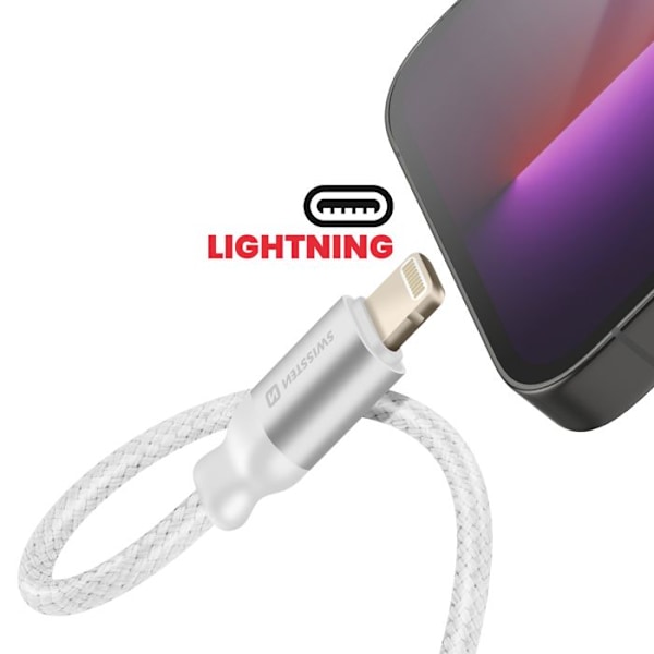 Swissten Valkoinen 2-in-1 Nylon Punottu Äänenjakaja ja Lightning Lataus, Hämärän Vastainen