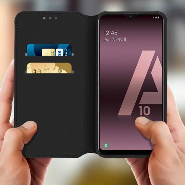 Smartphone skal - AVIZAR - Samsung Galaxy A10 - Eco-läder - Stativfunktion - Svart Svart