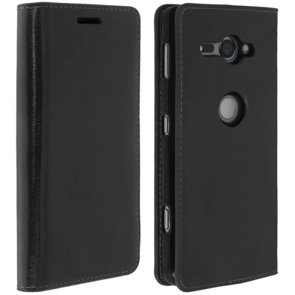 Etui - AVIZAR - Sony Xperia XZ2 Compact - Ægte læder - Sort - Videostativ svart
