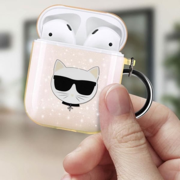 Airpods Silikongel glitterfodral Choupette Ikonik Karl Lagerfeld roséguld Rosa