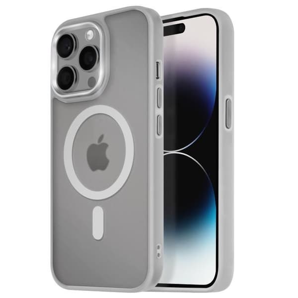 Coque MagSafe för iPhone 14 Pro Max Matt Frostad Baksida Grå Kant Grå