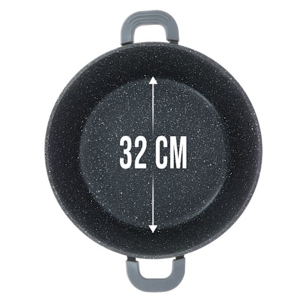 Gryta 32cm 8,6 liter alla värmekällor + induktion Tål ugn och diskmaskin... non-stick marmor med lock svart