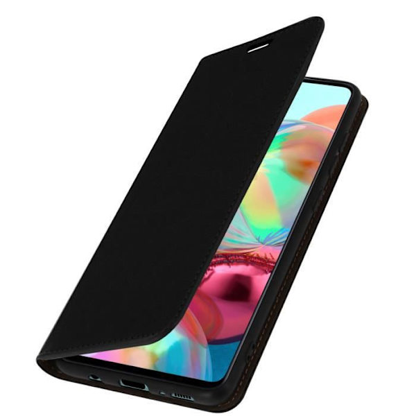 Fodral för Samsung Galaxy A51 - Äkta Läder - Svart - Kortfack - Videostöd - Mjuk Svart