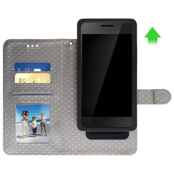 Universal Smartphone Case - AVIZAR - Silver - Eco-leather - Desk Stand - Integrated Mirror Pengar