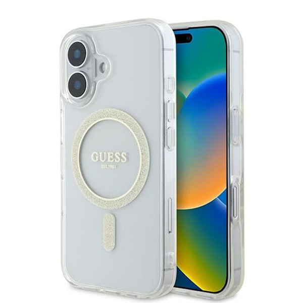 iPhone 16 - Guess IML Glitter Circle MagSafe (GUHMP16SHFGERET) - Läpinäkyvä kuoret
