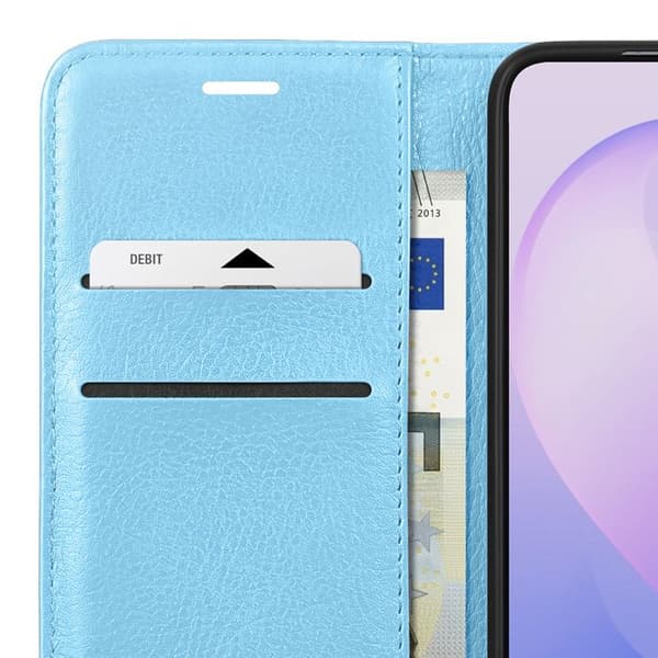 Etui til Samsung Galaxy S26 FE med grained effekt, kortlomme og videostøtte Zanaé lys blå Blå