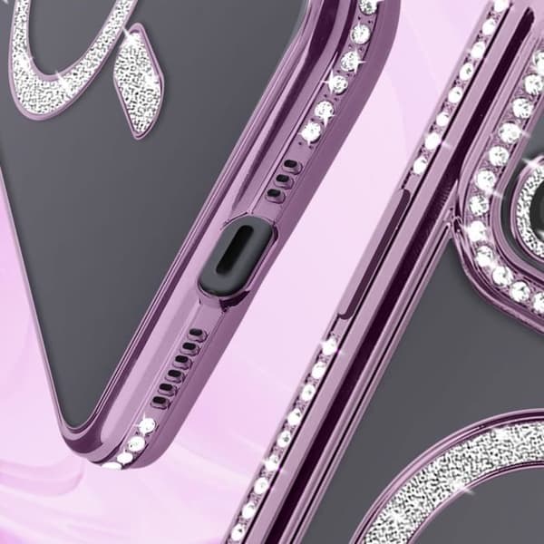 Coque - ADVARSEL - iPhone 12 - MagSafe Beskyttelse - Lilla Strass - Elegant og Hård Lila