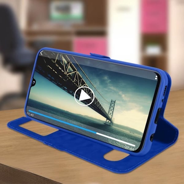 Hölster för Samsung Galaxy A40 - AVIZAR - Mjuk Fodral - Dubbel Fönster - Ställfunktion Blå