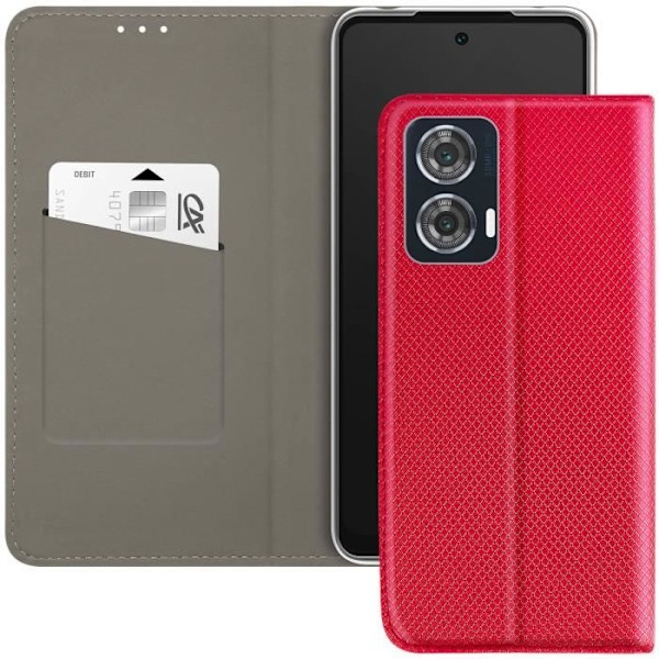 Etui för Motorola Edge 50 Fusion - AVIZAR - Röd - Semihård - Veganläder - Magnetiskt lock Röd