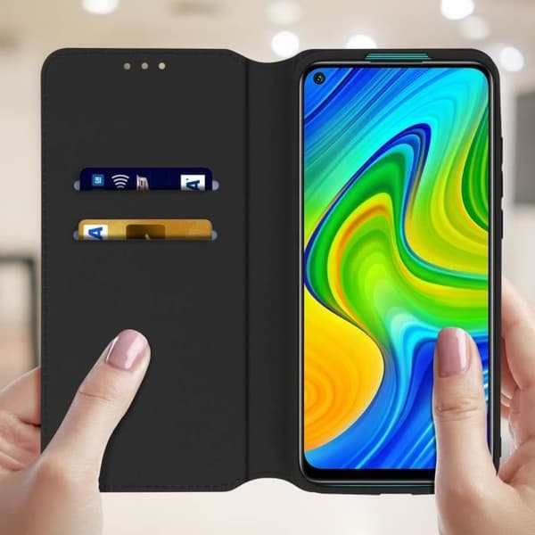 Cover - AVIZAR - Xiaomi Redmi Note 9 - Øko-læder - Sort - Folio Pung Etui Svart