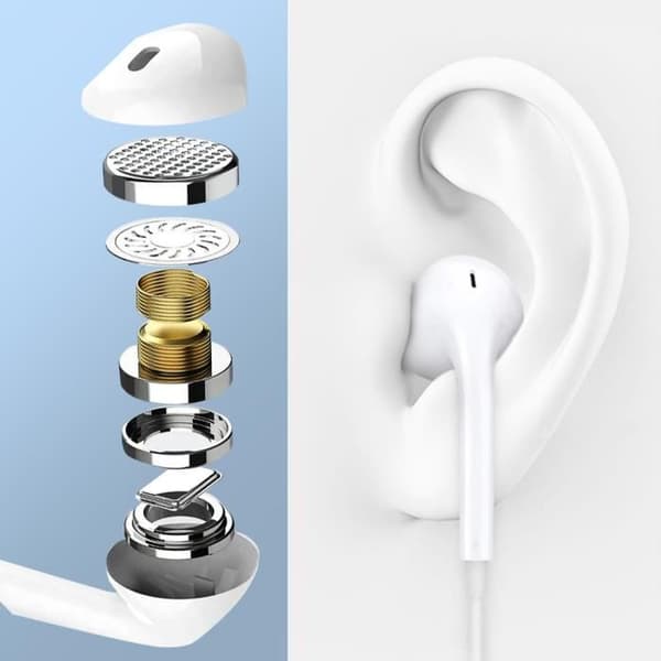 Trådade Hörlurar - Force Play - USB-C - Fläthread Kabel - Stereo Ljud - Miljövänlig Vit