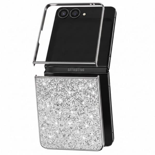 Glitterfodral för Samsung Galaxy Z Flip 8 med silverfärgad kant Grå