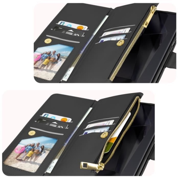 Etui til Samsung Galaxy S24 Ultra - AVIZAR - Sort pung - Halvstivt - Syntetisk - Blandet Svart
