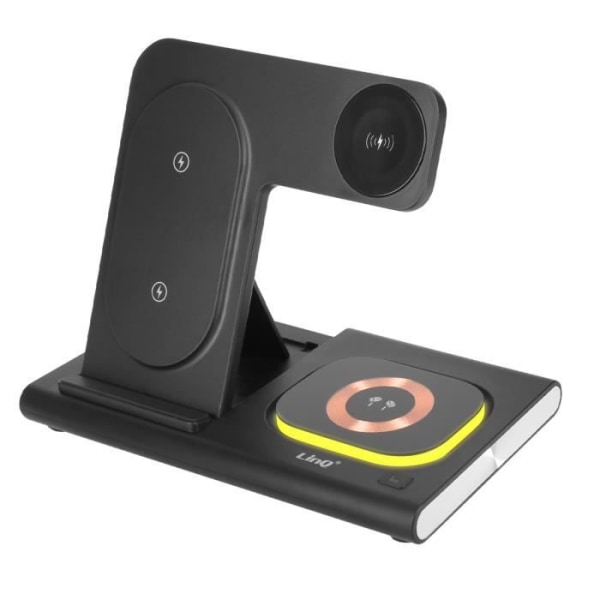 3-i-1 Opladningsstation - LinQ - MagSafe 15W - Oplader til iPhone, AirPods, Apple Watch - Sort Svart